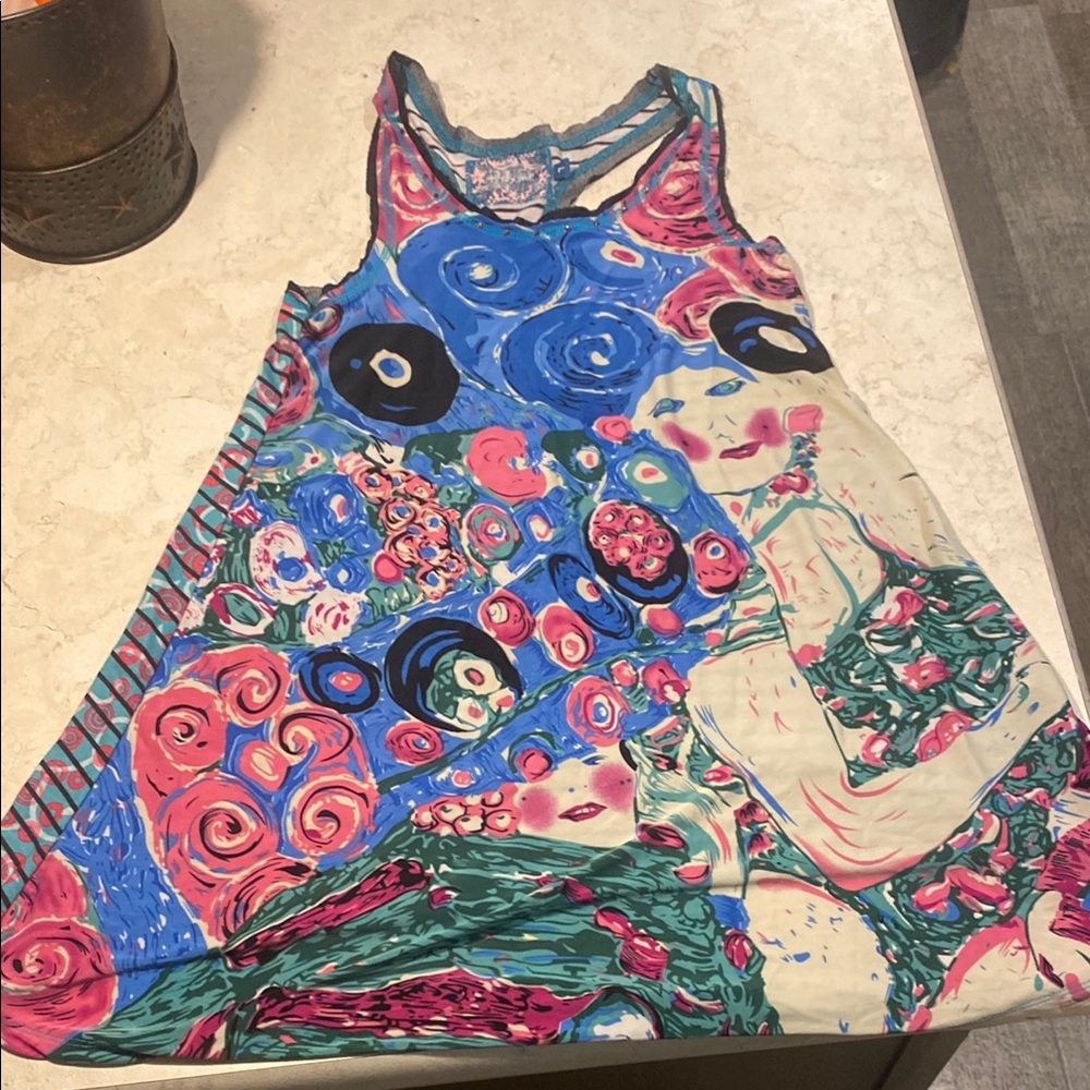 Truly Me Sleeveless Blue and Pink A-Line Dress